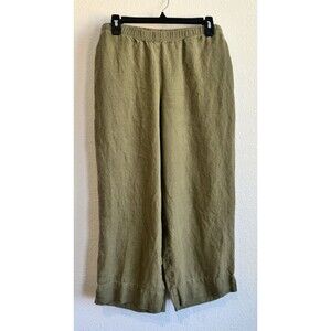 J Jill Love Linen Women's Green Cropped Linen Pants Pockets Slits Beachy Medium